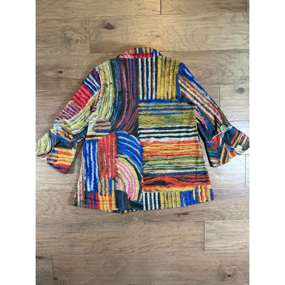 Ali Miles Women Medium Abstract Multi Color Button Front Jacket Bell Sleeve Coat - Picture 3 of 7